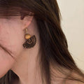 Natural Wood Chinese Fan Earrings for Women - view 5