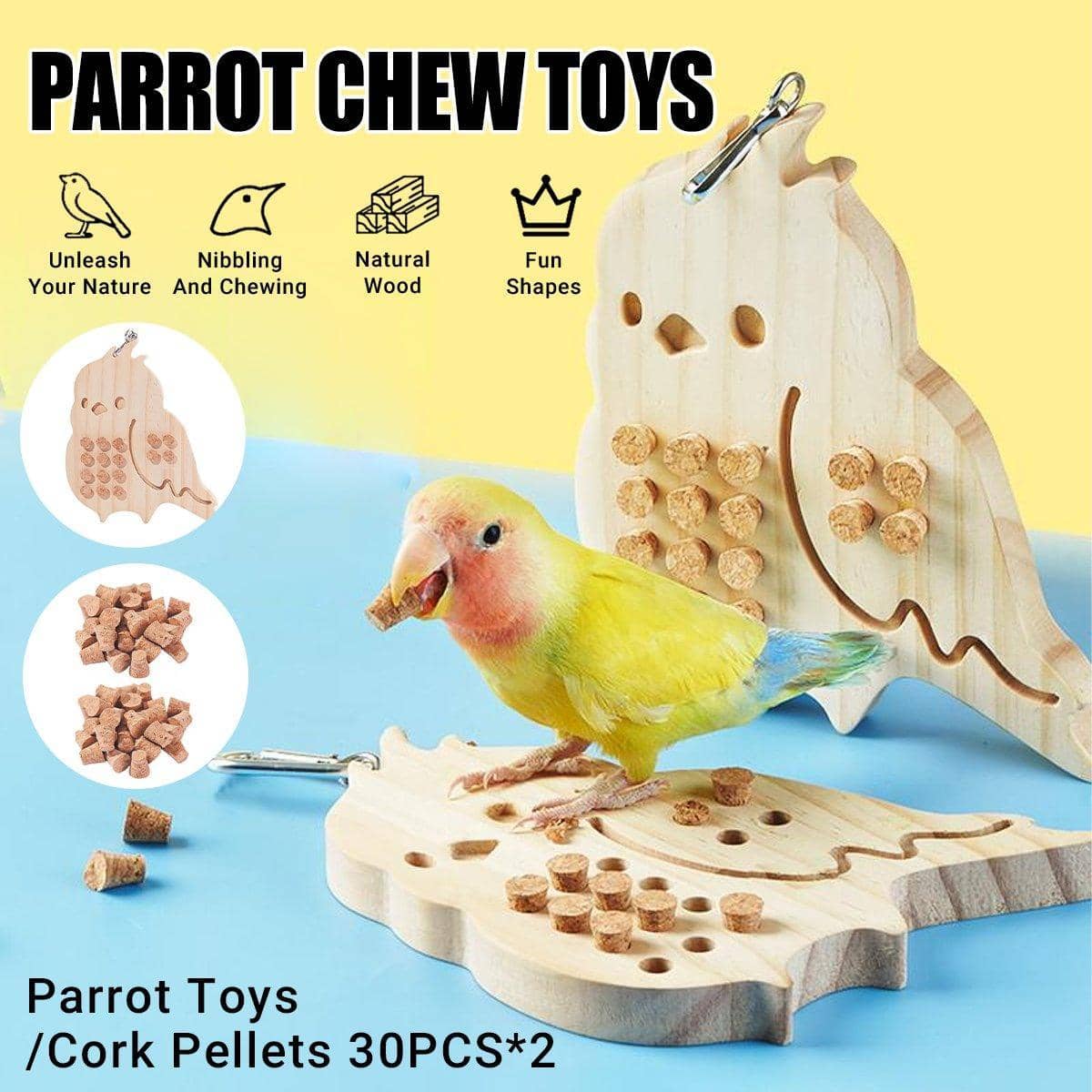 Natural Wood Parrot Toys for Bird Chewing and Puzzle Play - view 2