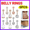 Navel Belly Bar Rings with Crystal Stones, Pack of 5 - Silver - view 2