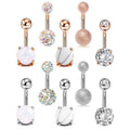 Navel Belly Bar Rings with Crystal Stones, Pack of 5 - Silver - view 3