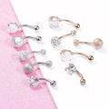 Navel Belly Bar Rings with Crystal Stones, Pack of 5 - Silver - view 4