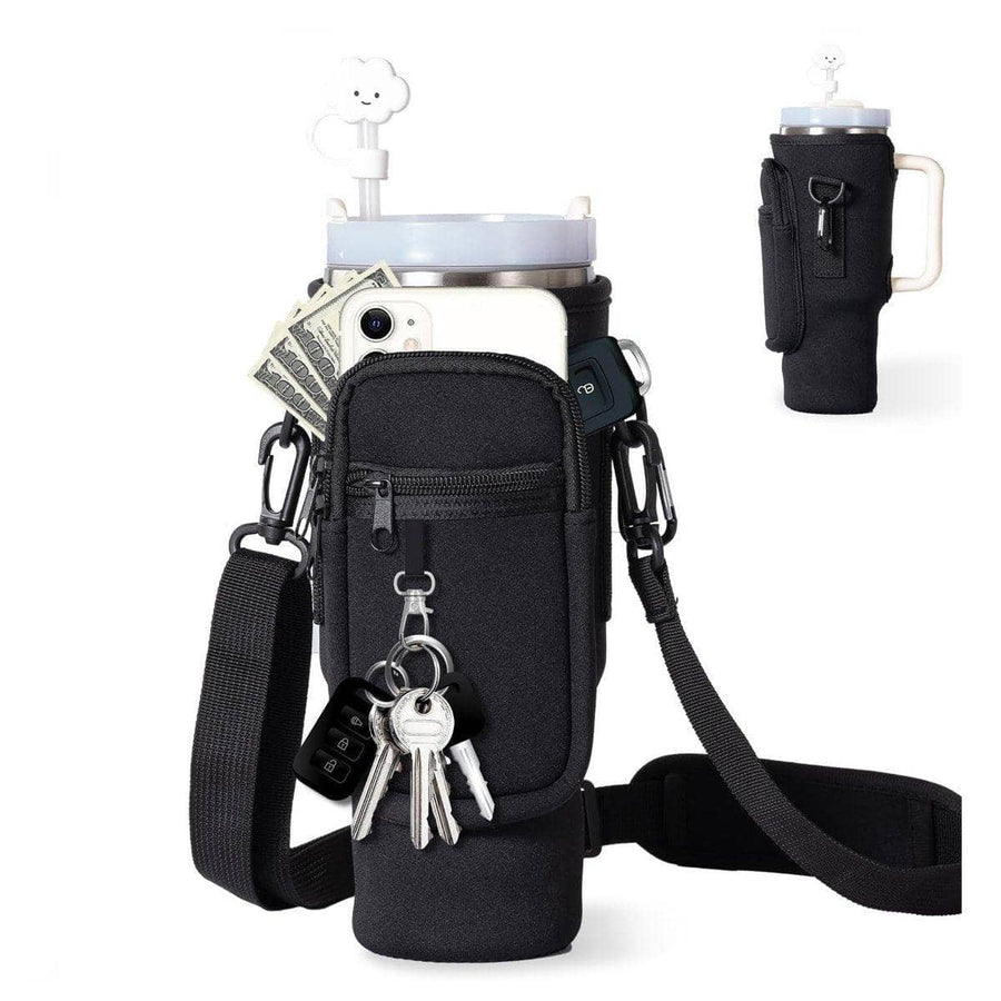 Neoprene Cup Sleeve with Shoulder Strap for 40 oz Tumblers - Black