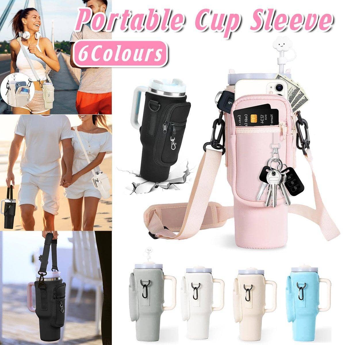 Neoprene Cup Sleeve with Shoulder Strap for 40 oz Tumblers - White - view 2