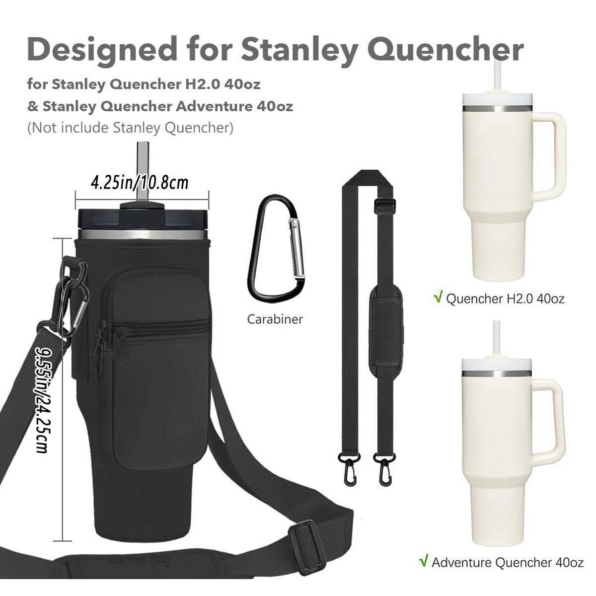 Neoprene Cup Sleeve with Shoulder Strap for 40 oz Tumblers - White - view 4