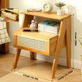 Nightstand with Drawer and Open Shelf, Natural Wood and Rattan Bedside Table - view 3