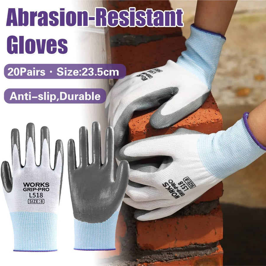 Nitrile Coated Work Gloves Non Slip Wear Resistant, Pack of 20 Pairs, Size 8 (23.5 cm)