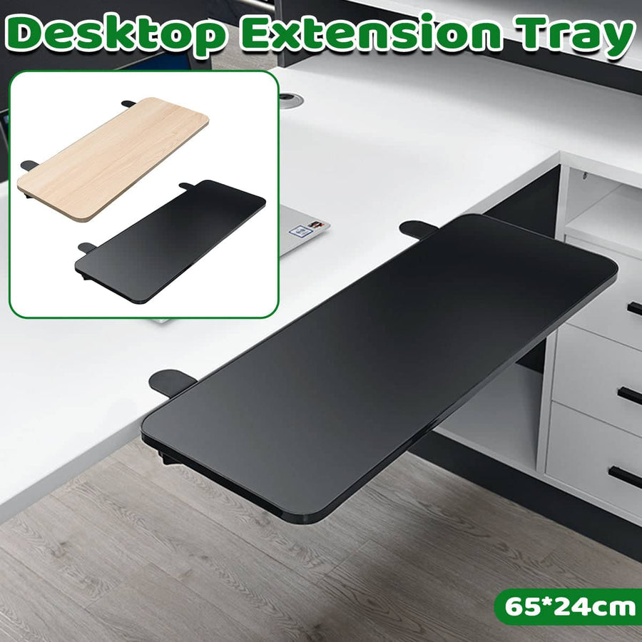 No Drill Desk Extension Tray Clamp on Foldable Shelf - Large 65cm, Natural Wood