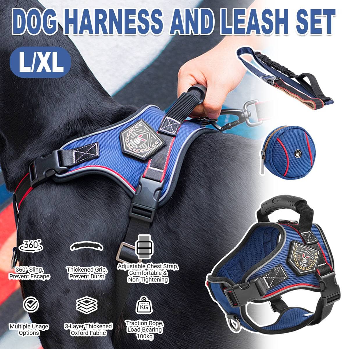 No Pull Dog Harness and Bungee Leash Set Padded Vest for Medium and Large Dogs - Size XL (Neck 62-78 cm) - view 2
