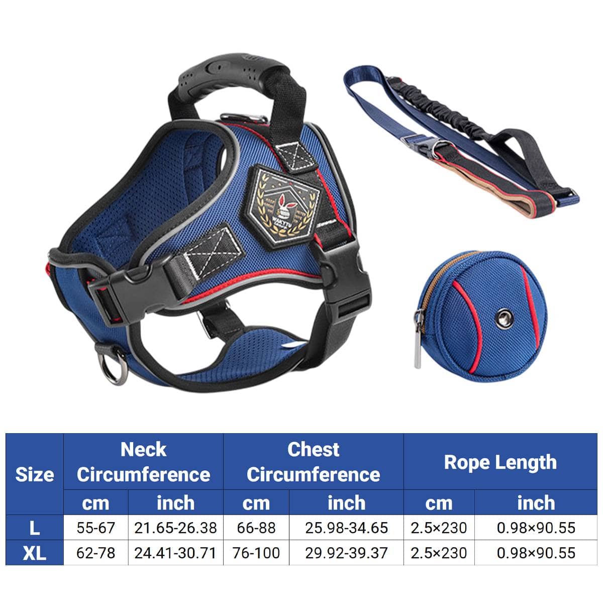 No Pull Dog Harness and Bungee Leash Set Padded Vest for Medium and Large Dogs - Size XL (Neck 62-78 cm) - view 3