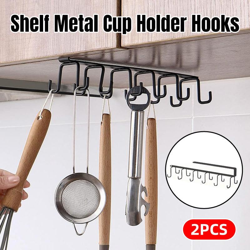 No-Punch Double Row Cup Hook Rack for Kitchen Shelves - Pack of 2