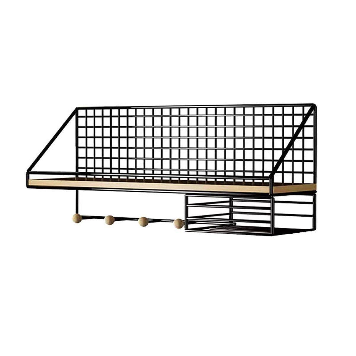 No-Punch Wall Mounted Iron Storage Rack with Tissue Holder - Black