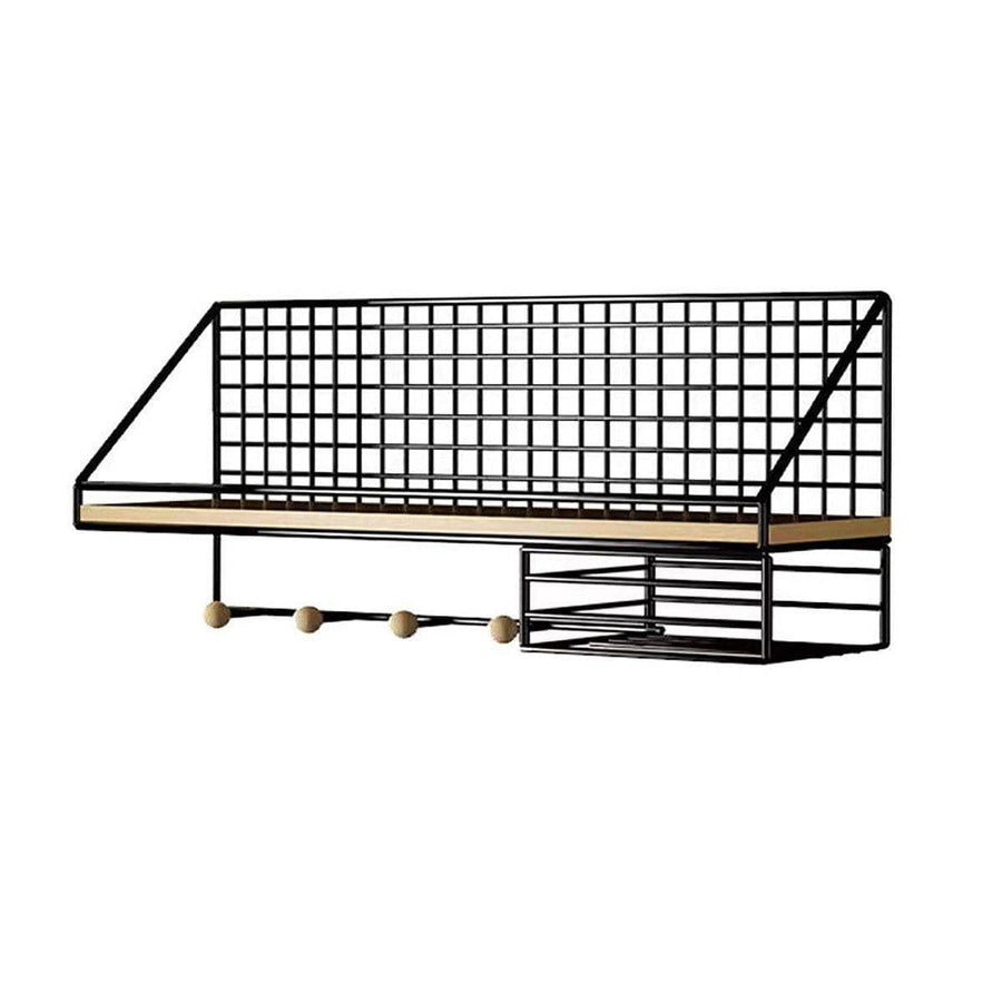 No-Punch Wall Mounted Iron Storage Rack with Tissue Holder - Black