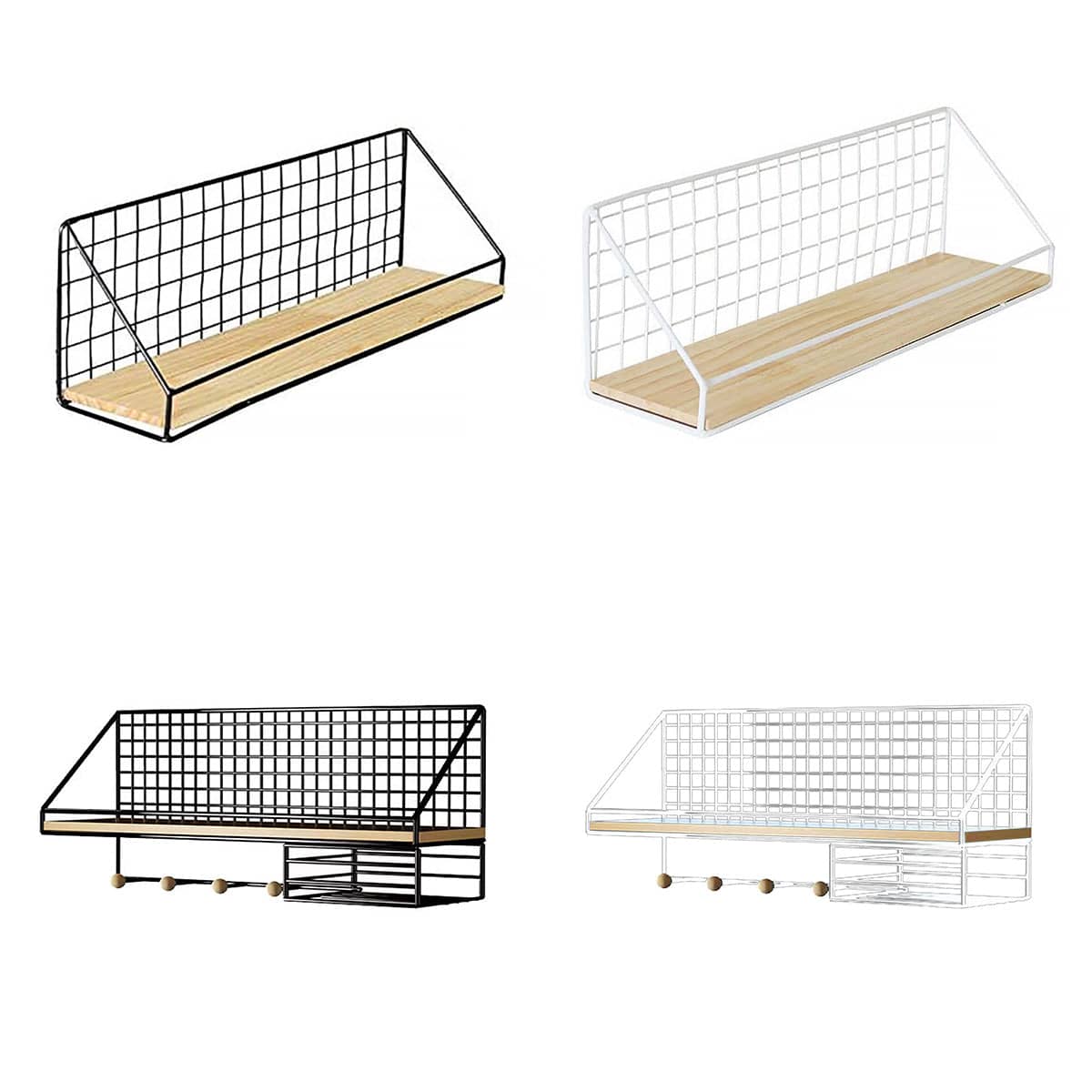 No-Punch Wall Mounted Iron Storage Rack with Tissue Holder - White - view 3