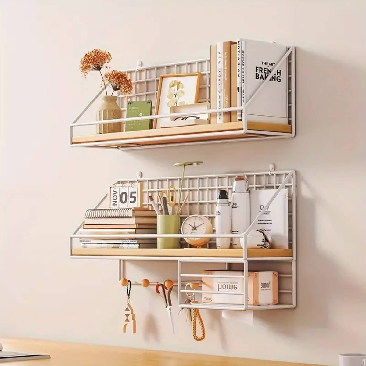 No-Punch Wall Mounted Iron Storage Rack with Tissue Holder - White - view 5