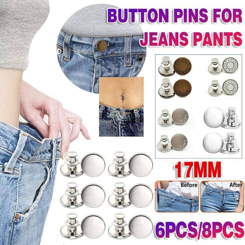 No-Sew Jeans Button Pins for Pants - Pack of 8, Mixed Designs - view 2