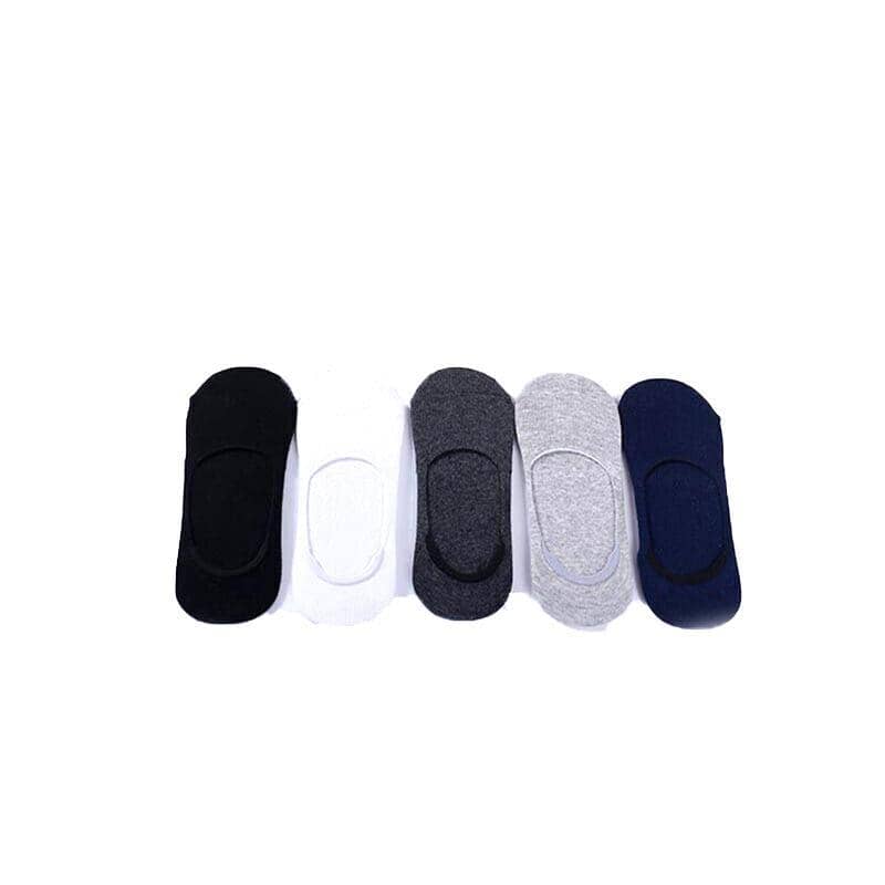 No Show Liner Socks, Non Slip Cotton Low Cut, 5 Pairs - Black, White, Light Grey, Dark Grey and Navy