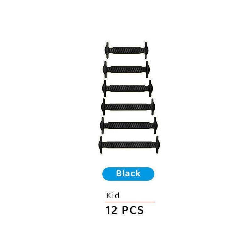 No Tie Elastic Silicone Shoe Laces for Sneakers and Running Shoes, 12 Pieces - Black