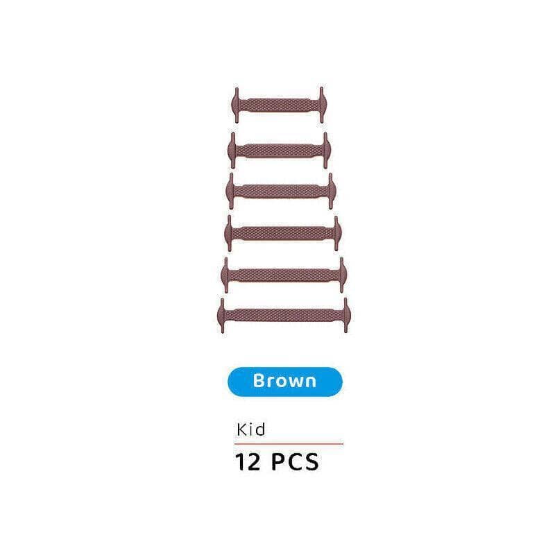 No Tie Elastic Silicone Shoe Laces for Sneakers and Running Shoes, 12 Pieces - Brown