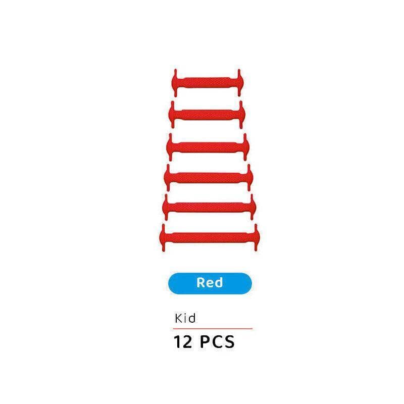 No Tie Elastic Silicone Shoe Laces for Sneakers and Running Shoes, 12 Pieces - Red