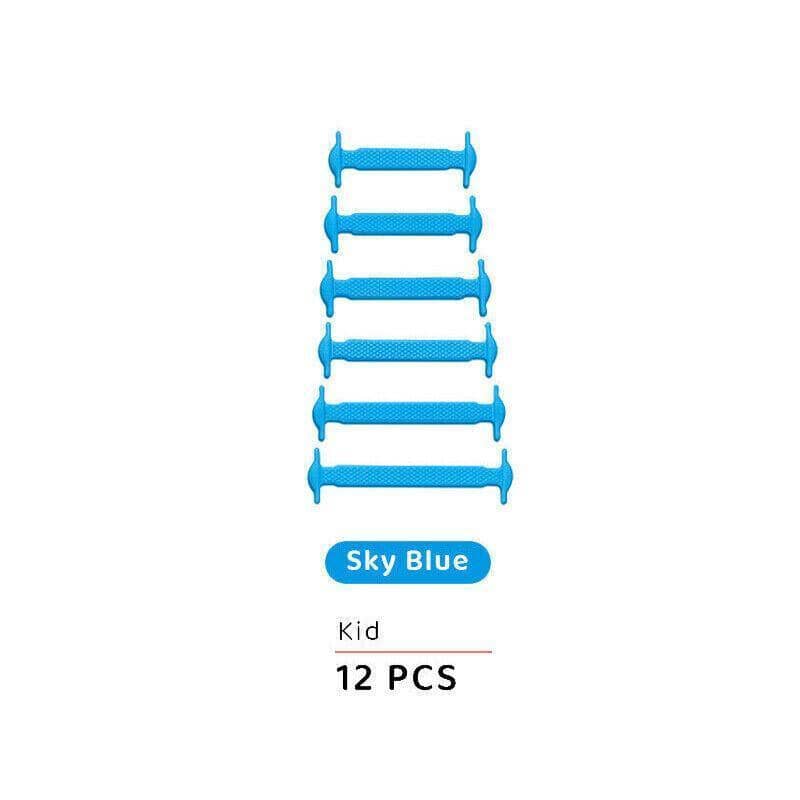 No Tie Elastic Silicone Shoe Laces for Sneakers and Running Shoes, 12 Pieces - Sky Blue