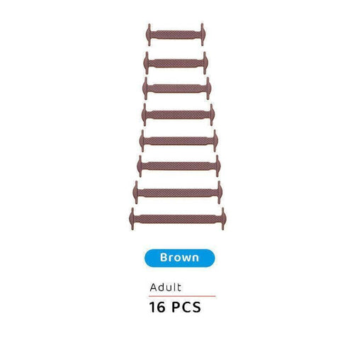 No Tie Shoelaces Elastic Silicone - Brown, Pack of 16