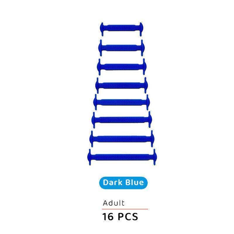 No Tie Shoelaces Elastic Silicone - Dark Blue, Pack of 16