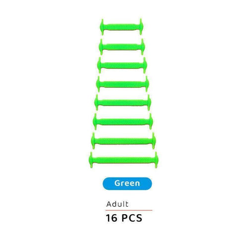 No Tie Shoelaces Elastic Silicone - Green, Pack of 16