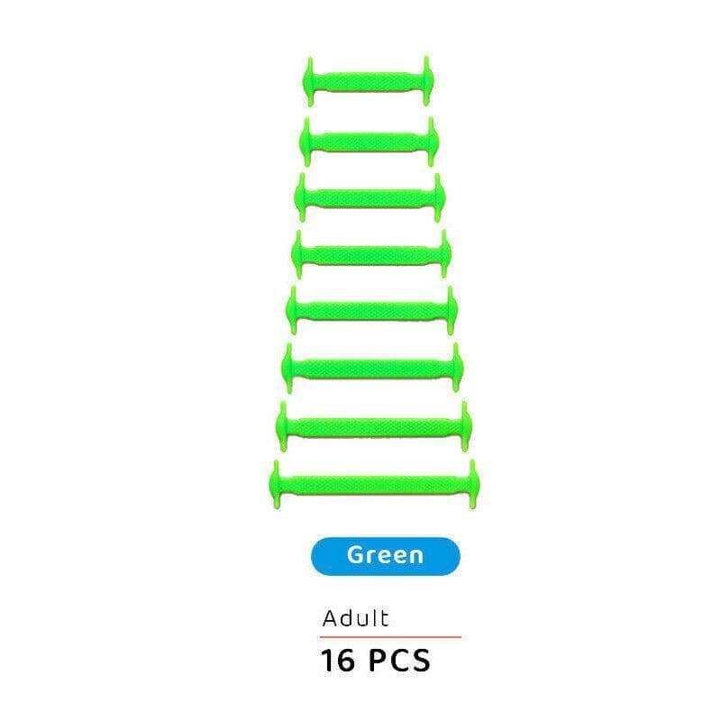 No Tie Shoelaces Elastic Silicone - Green, Pack of 16