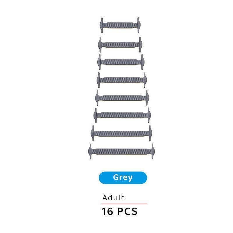No Tie Shoelaces Elastic Silicone - Grey, Pack of 16