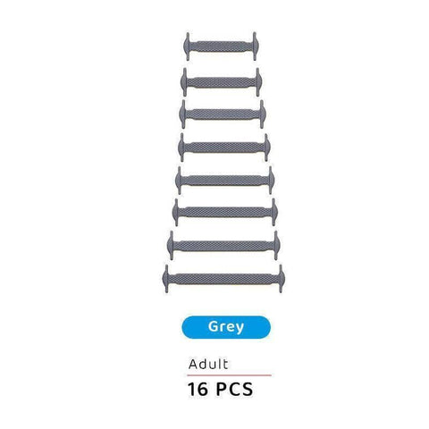 No Tie Shoelaces Elastic Silicone - Grey, Pack of 16