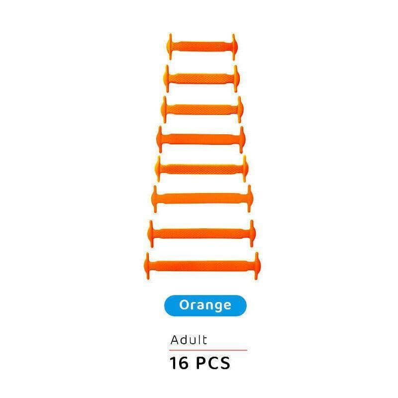No Tie Shoelaces Elastic Silicone - Orange, Pack of 16