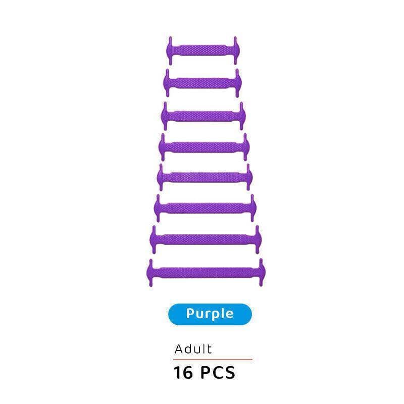No Tie Shoelaces Elastic Silicone - Purple, Pack of 16