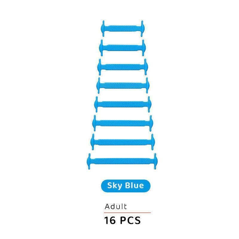 No Tie Shoelaces Elastic Silicone - Sky Blue, Pack of 16