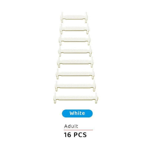 No Tie Shoelaces Elastic Silicone - White, Pack of 16