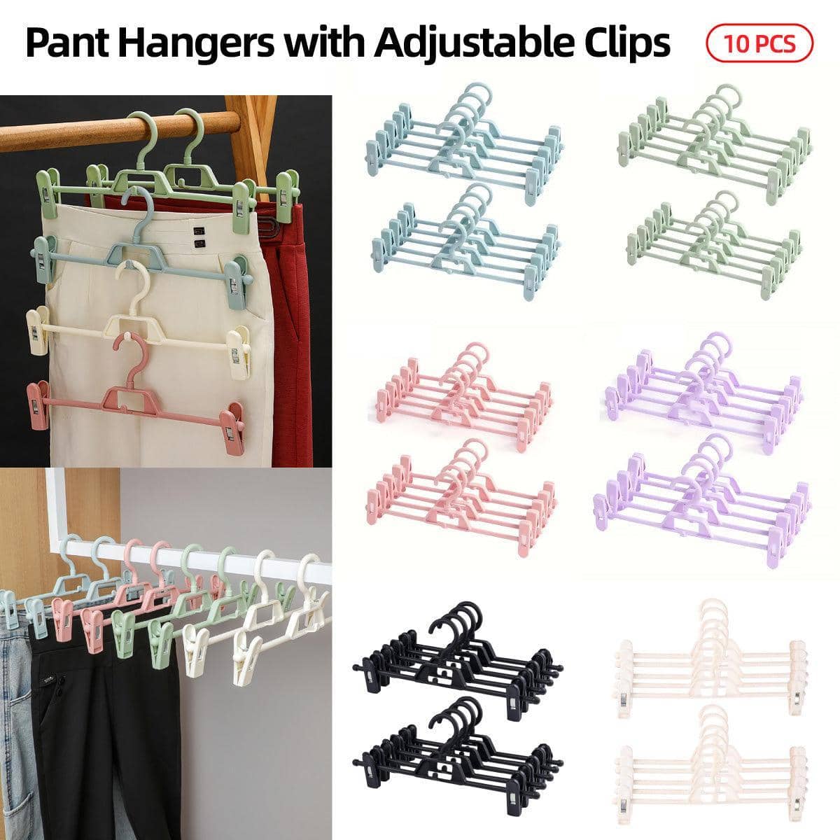 Non-Marking Trouser Hangers with Adjustable Clips, Set of 10 - Purple - view 2