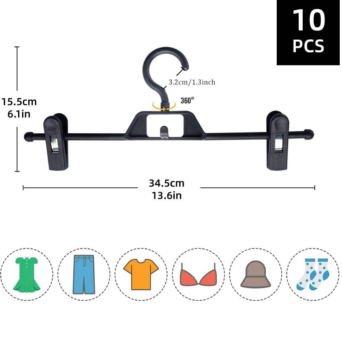 Non-Marking Trouser Hangers with Adjustable Clips, Set of 10 - White - view 4