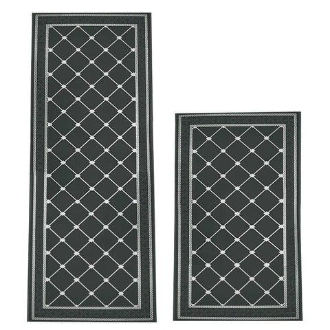 Non-Slip Absorbent Floor Mat Set, 2 Piece - Dark Green Diamond Lattice