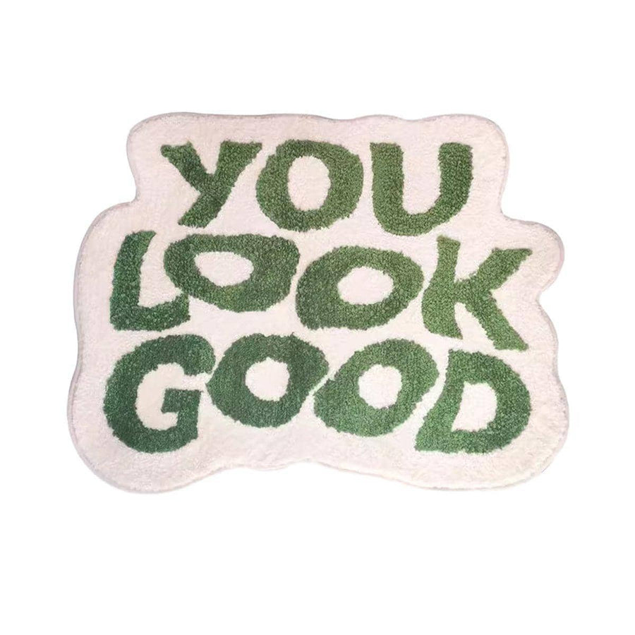 Non-Slip Absorbent Floor Mat with You Look Good Lettering - Green and Cream