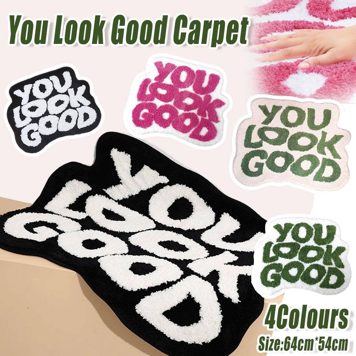 Non-Slip Absorbent Floor Mat with You Look Good Lettering - Green and Cream - view 2