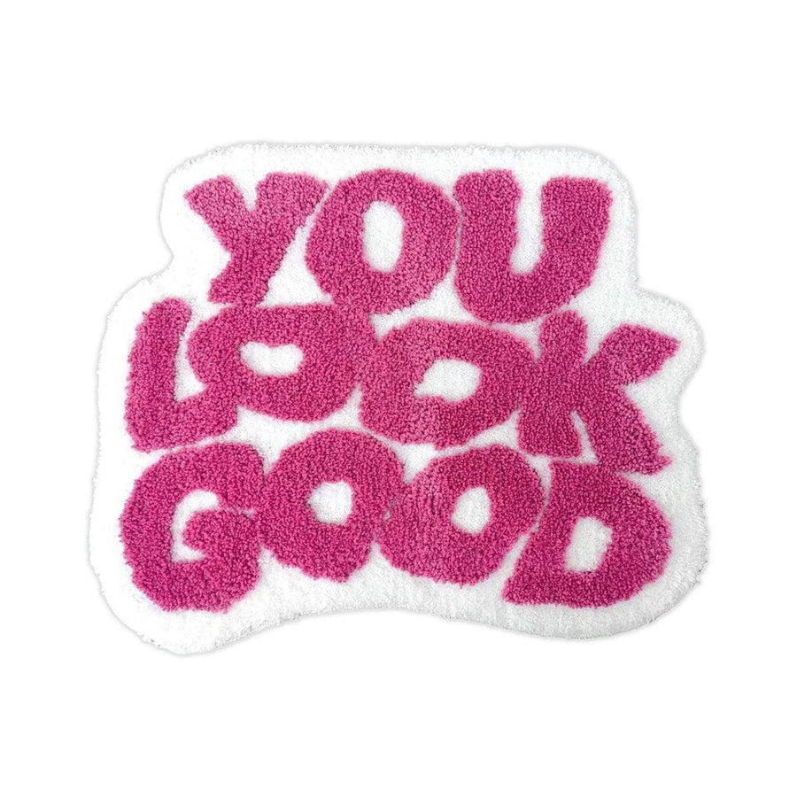 Non-Slip Absorbent Floor Mat with You Look Good Lettering - Hot Pink and White
