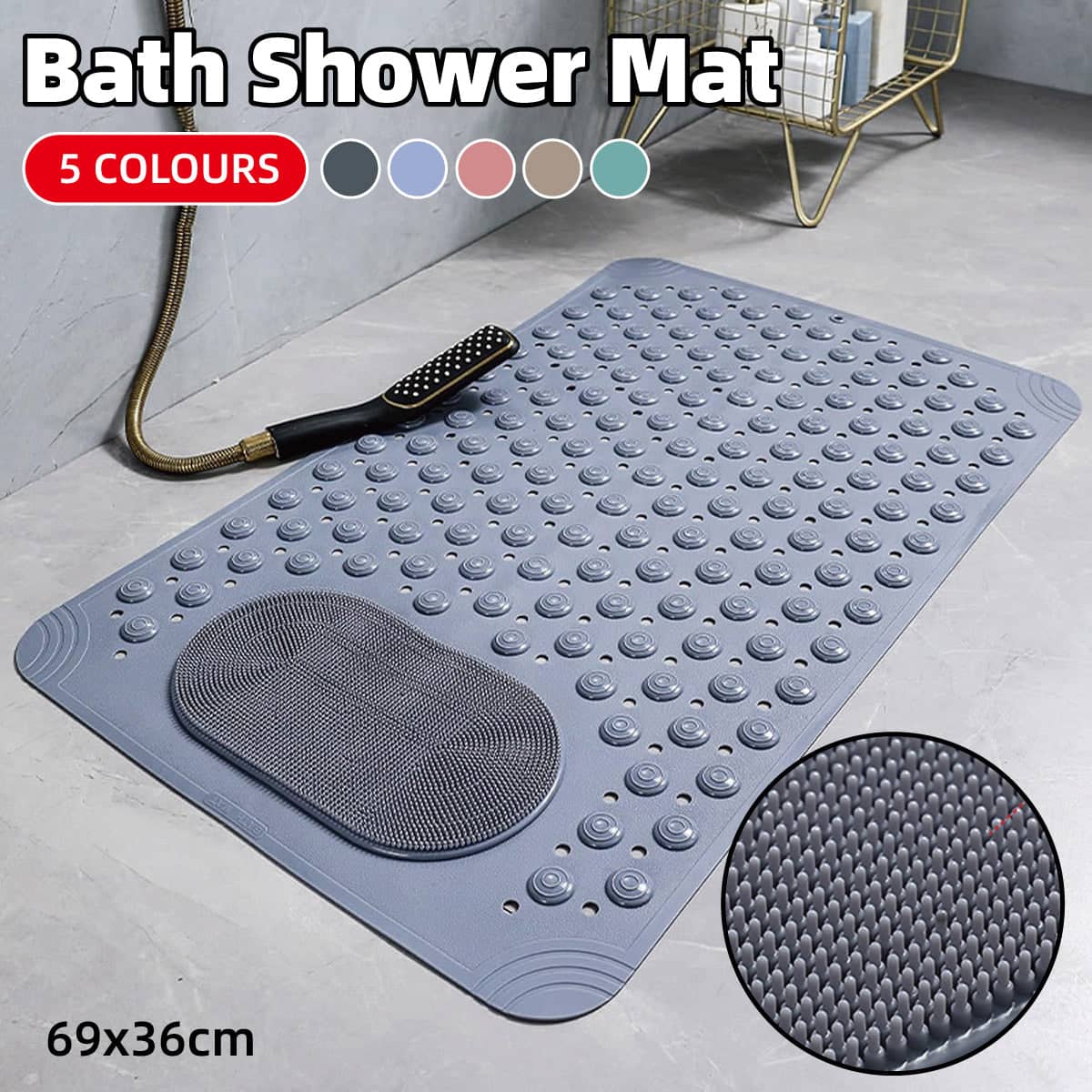 Non-Slip Bath Mat with Massage Points, TPE 36 x 69 cm - Pink - view 2