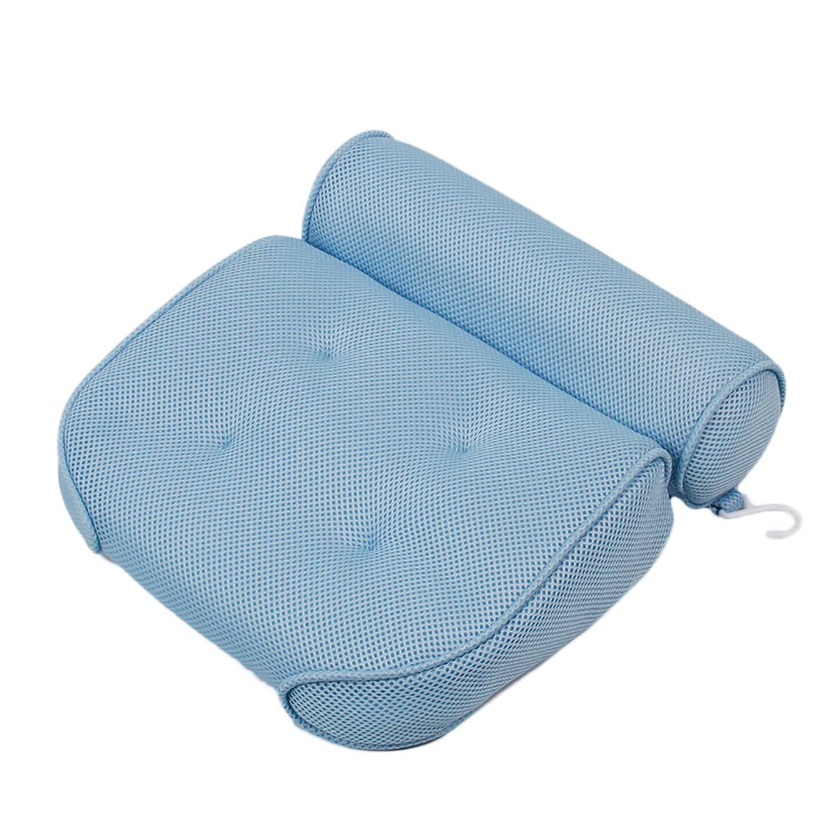 Non-Slip Bathtub Pillow with 6 Suction Cups, 3D Mesh - Blue