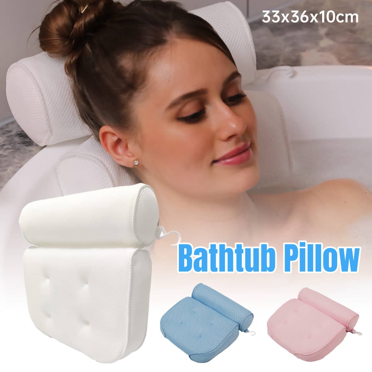 Non-Slip Bathtub Pillow with 6 Suction Cups, 3D Mesh - Blue - view 2