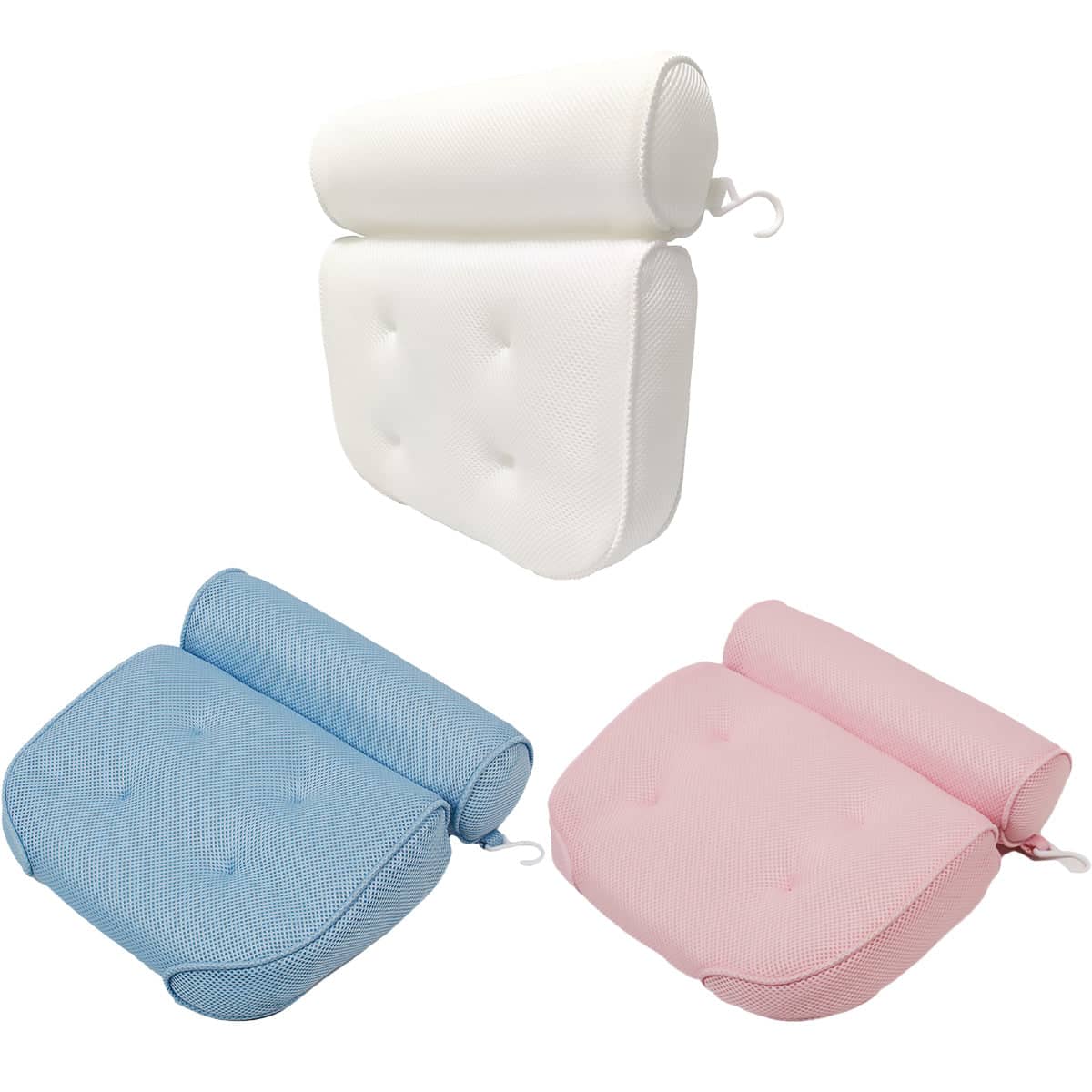 Non-Slip Bathtub Pillow with 6 Suction Cups, 3D Mesh - White - view 3