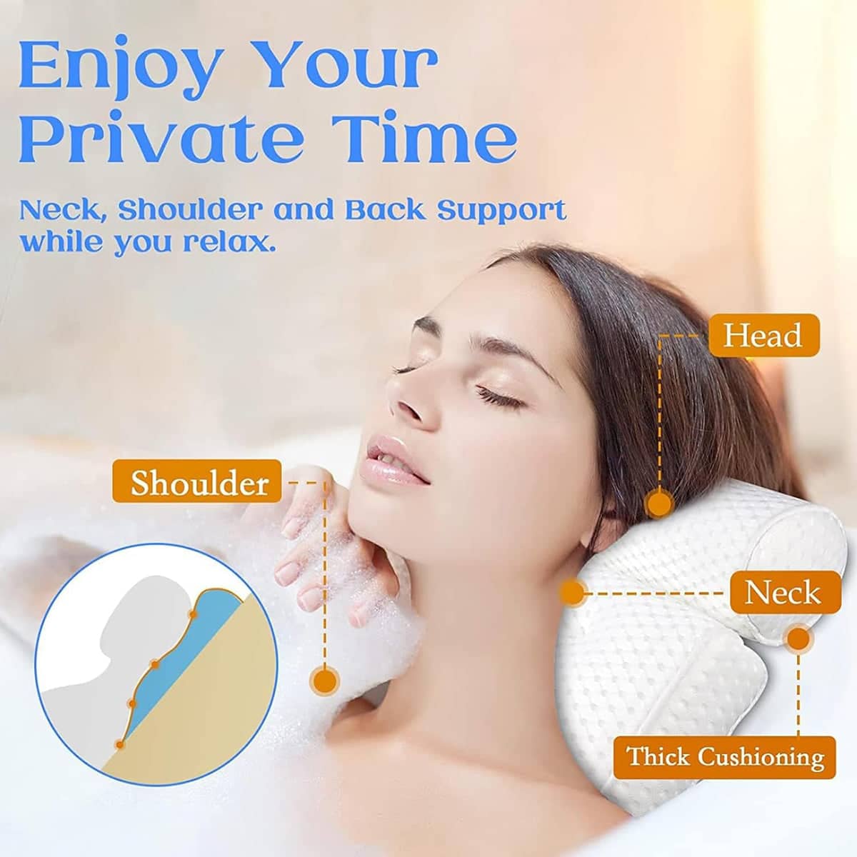 Non-Slip Bathtub Pillow with 6 Suction Cups, 3D Mesh - White - view 5