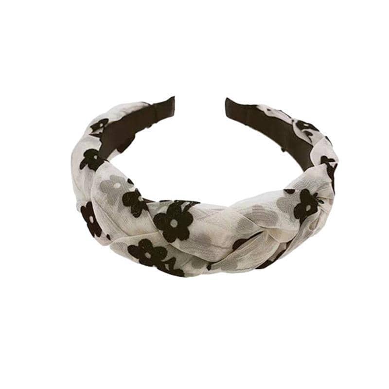 Non Slip Braided Flower Hair Hoop Headband for Women and Girls - White