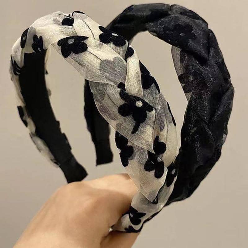 Non Slip Braided Flower Hair Hoop Headband for Women and Girls - White - view 4