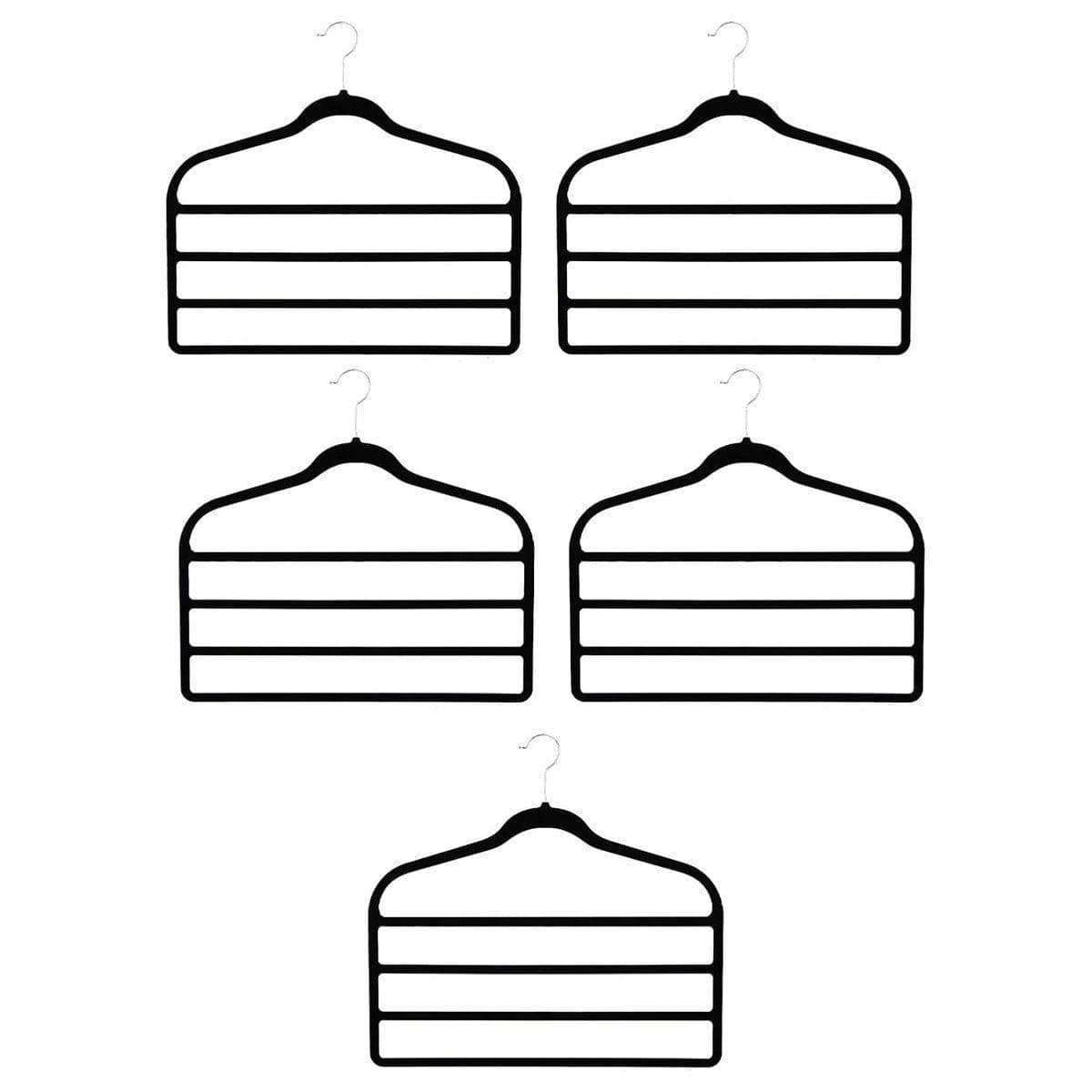 Non-Slip Flocking Pants Rack Multi-Layer Wardrobe Hanger - Black, Pack of 5 - view 2