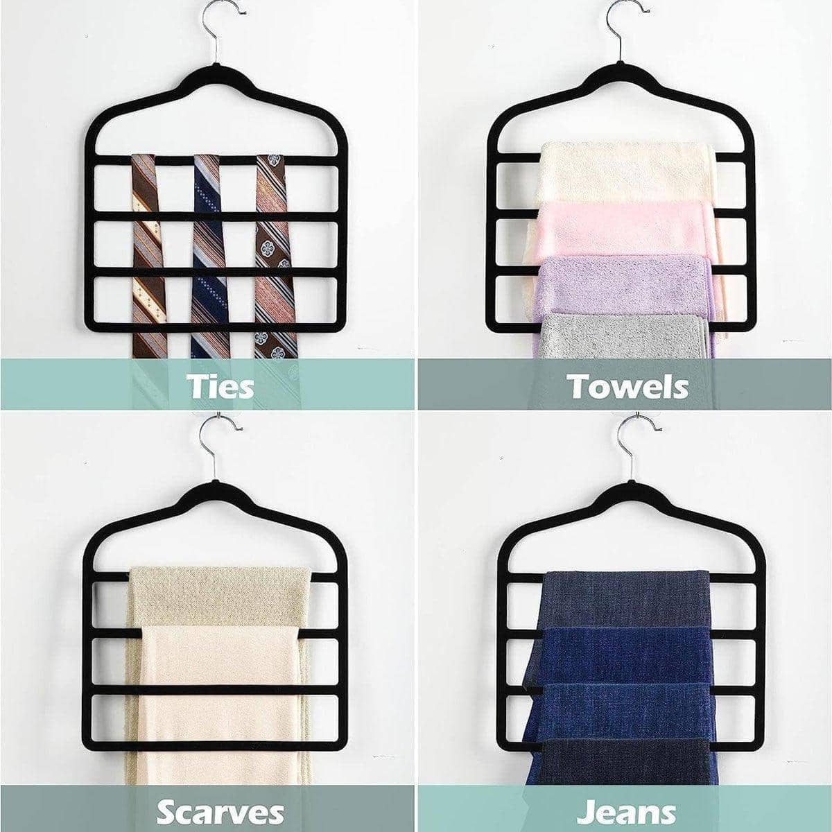 Non-Slip Flocking Pants Rack Multi-Layer Wardrobe Hanger - Black, Pack of 5 - view 5
