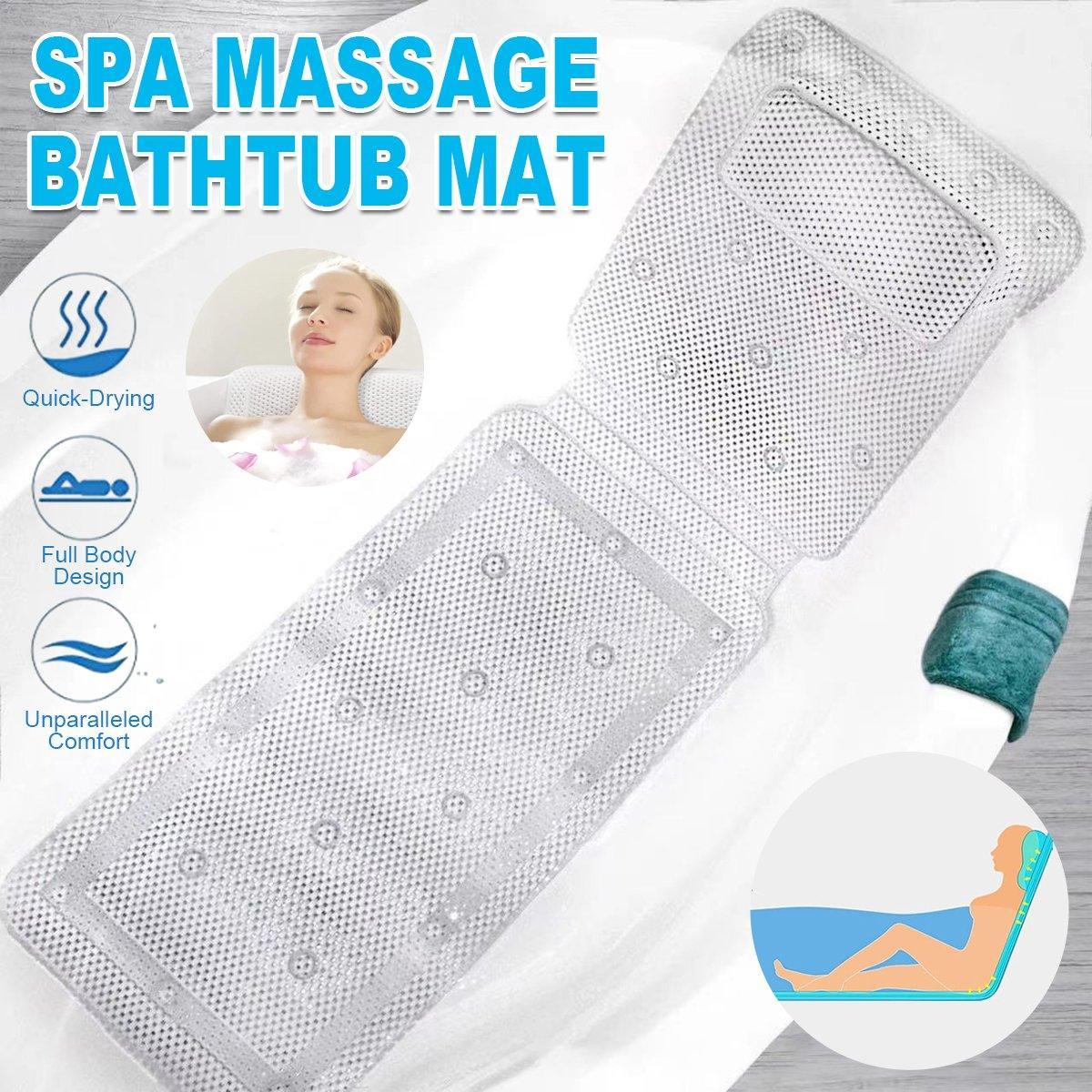 Non-Slip Full Body Bath Mat with Suction Cups - White, 125 x 36 cm